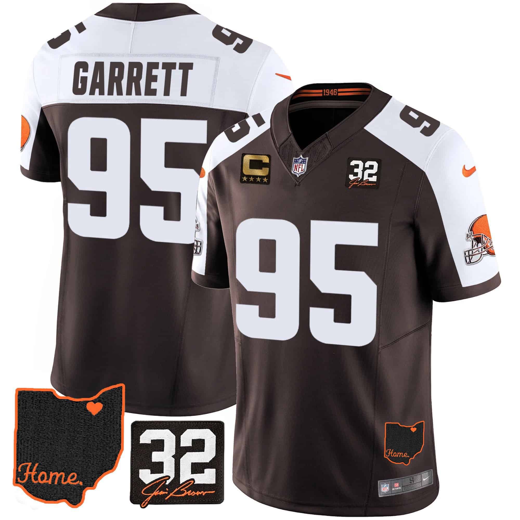 Men Cleveland Browns 95 Garrett Brown Memorial Home Patch 2024 Nike NFL Jersey